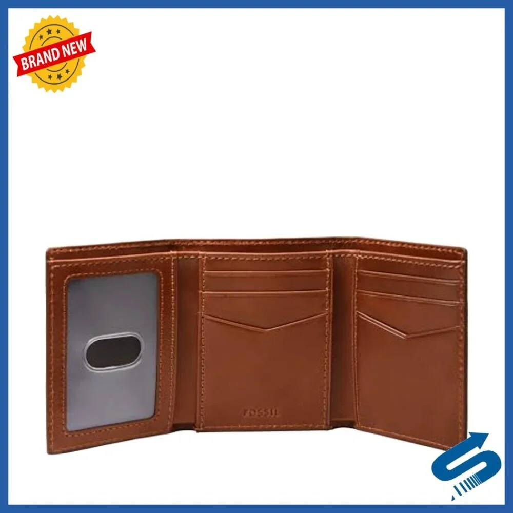 Genuine Leather Trifold Wallet with 8 Pockets and ID Window